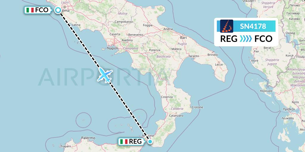 SN4178 Brussels Airlines Flight Map: Reggio Calabria to Rome