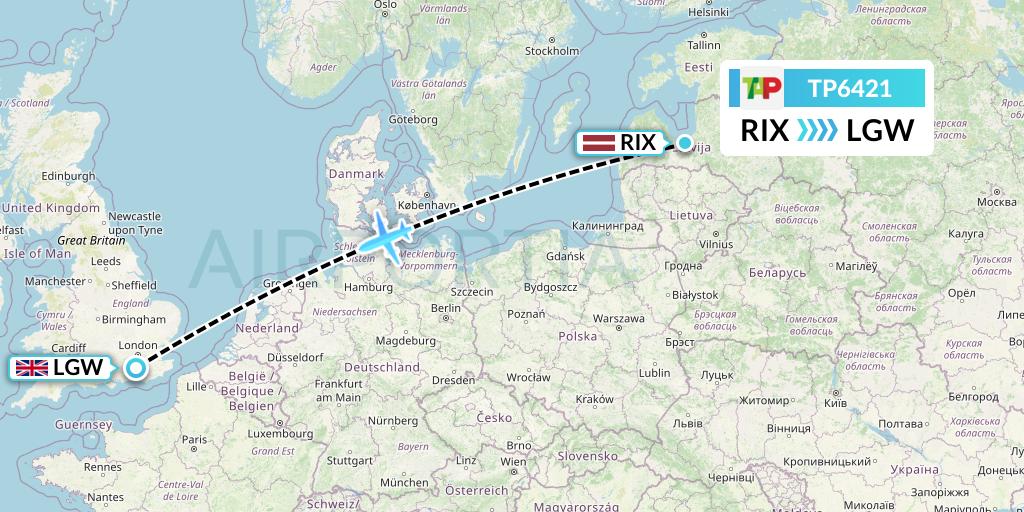 TP6421 TAP Portugal Flight Map: Riga to London