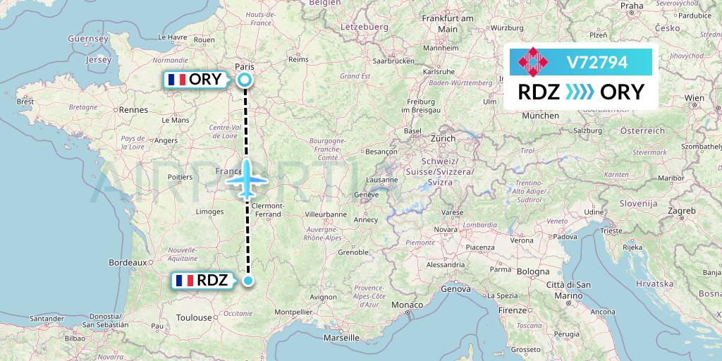 V72794 Volotea Flight Map: Rodez to Paris