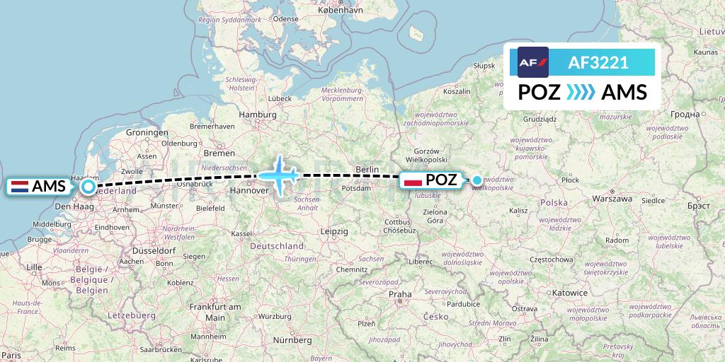 AF3221 Air France Flight Map: Poznan to Amsterdam