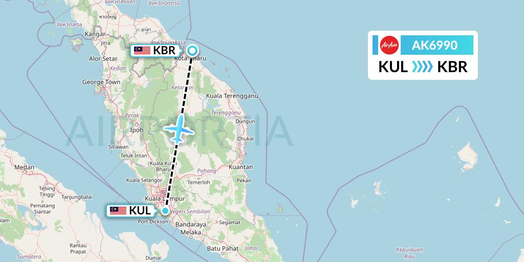 AK6990 AirAsia Flight Map: Kuala Lumpur to Kota Bharu