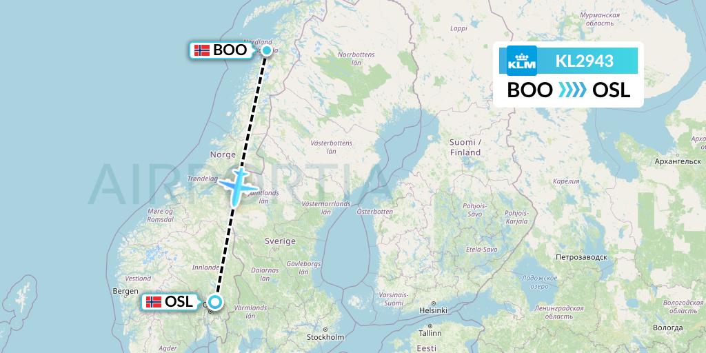 KL2943 KLM Flight Map: Bodo to Oslo