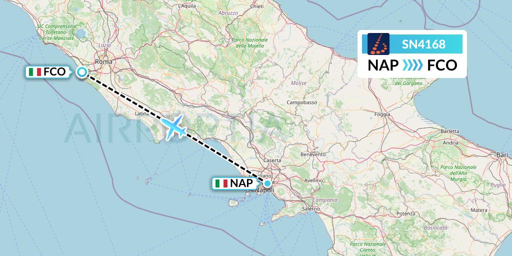 SN4168 Brussels Airlines Flight Map: Naples to Rome