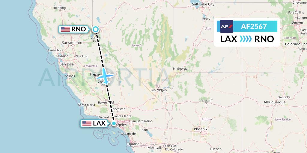 AF2567 Air France Flight Map: Los Angeles to Reno