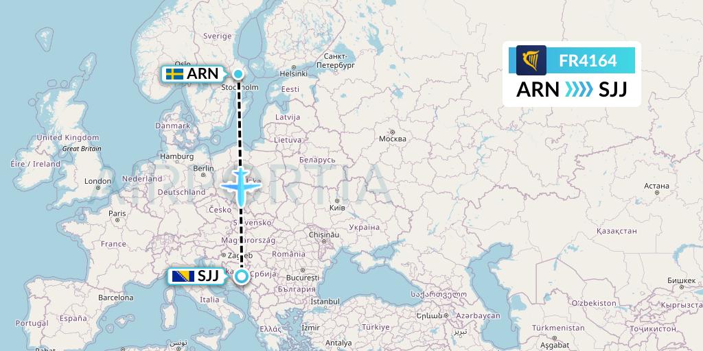 FR4164 Ryanair Flight Map: Stockholm to Sarajevo