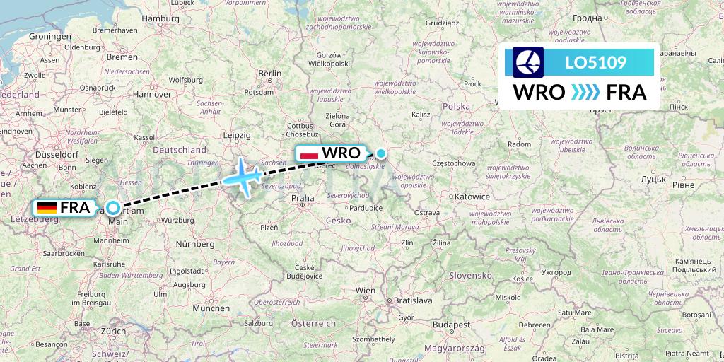 LO5109 LOT Flight Map: Wroclaw to Frankfurt