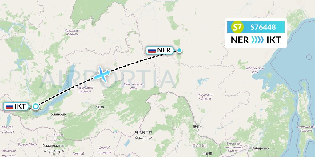 S76448 S7 Airlines Flight Map: Chulman to Irkutsk
