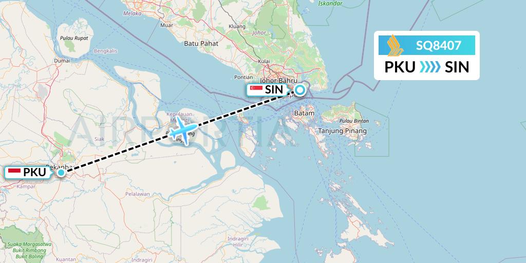 SQ8407 Singapore Airlines Flight Map: Pekanbaru to Singapore