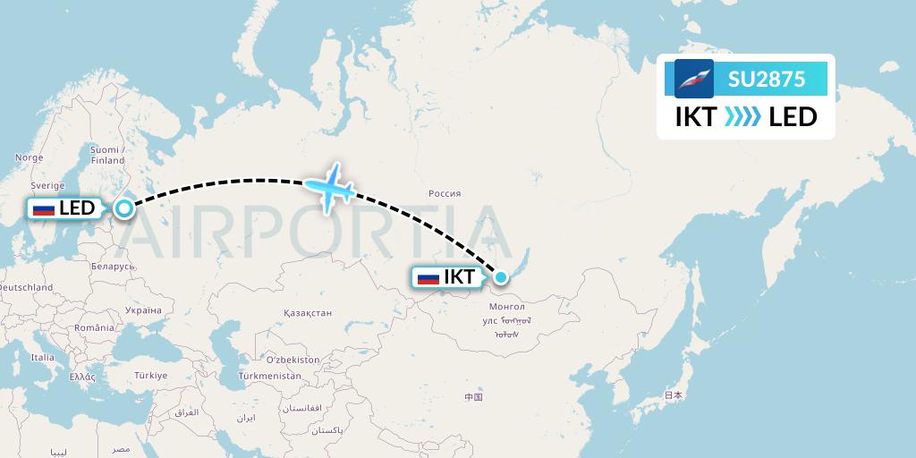 SU2875 Aeroflot Flight Map: Irkutsk to St. Petersburg