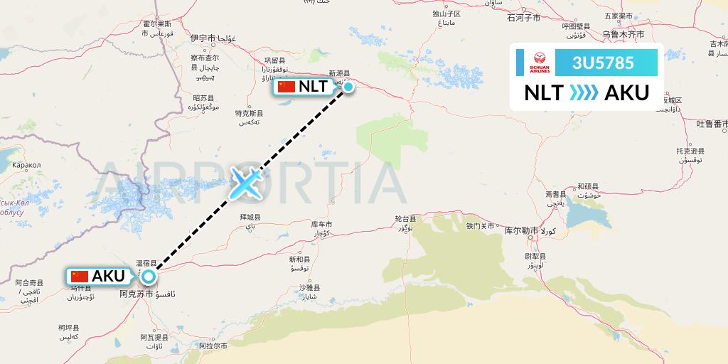 3U5785 Sichuan Airlines Flight Map: Xinyuan to Aksu