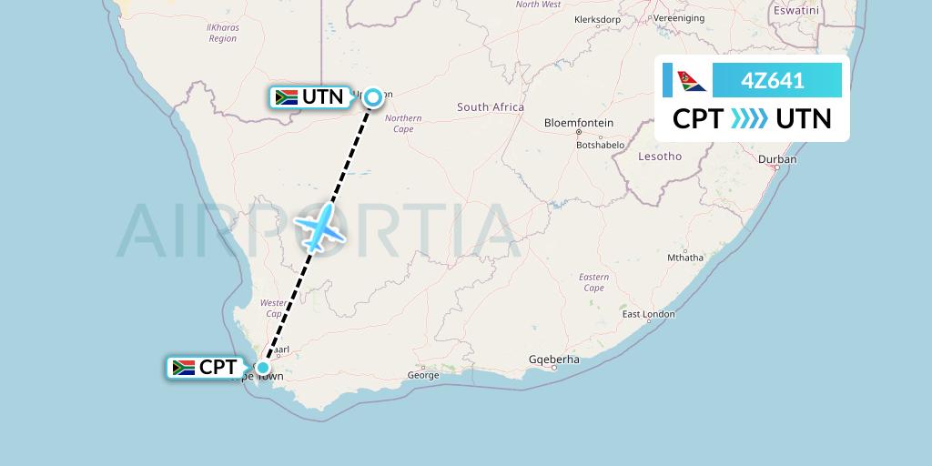 4Z641 Airlink Flight Map: Cape Town to Upington