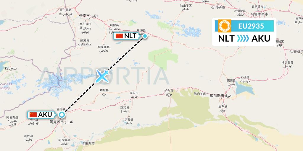 EU2935 Chengdu Airlines Flight Map: Xinyuan to Aksu