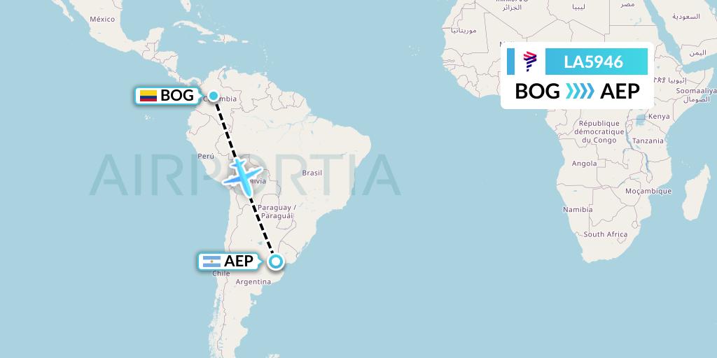 LA5946 LAN Airlines Flight Map: Bogota to Buenos Aires