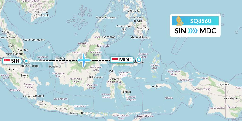 SQ8560 Singapore Airlines Flight Map: Singapore to Manado