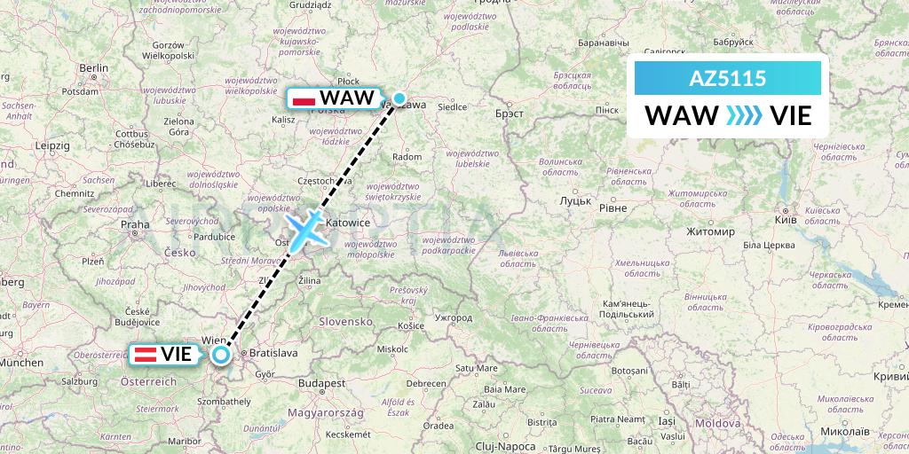 AZ5115 ITA Airways Flight Map: Warsaw to Vienna