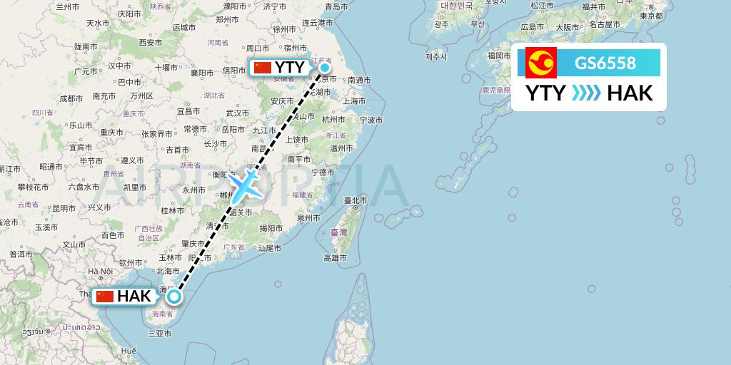 GS6558 Tianjin Airlines Flight Map: Yangzhou to Haikou