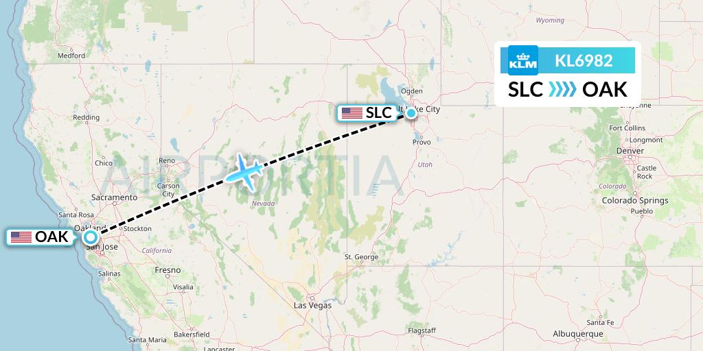 KL6982 KLM Flight Map: Salt Lake City to Oakland