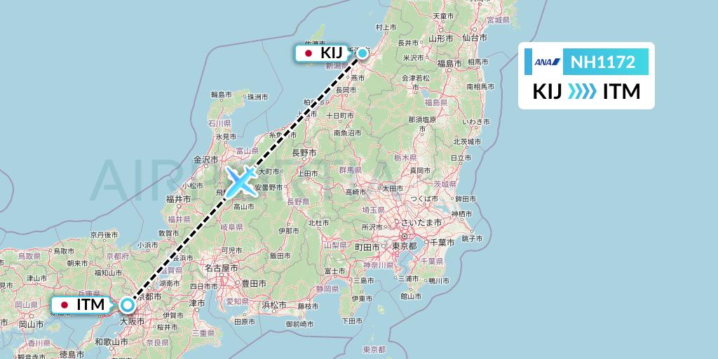 NH1172 All Nippon Airways Flight Map: Niigata to Osaka