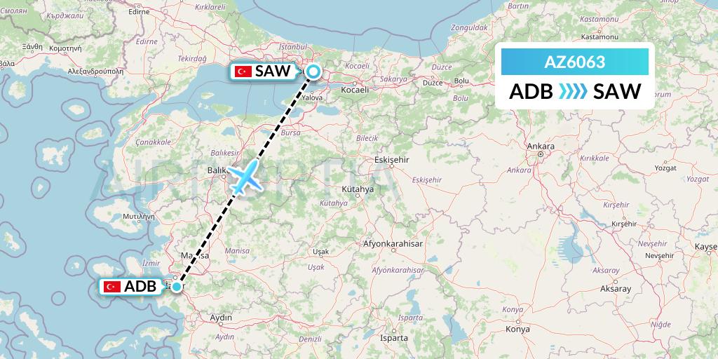 AZ6063 ITA Airways Flight Map: Izmir to Istanbul