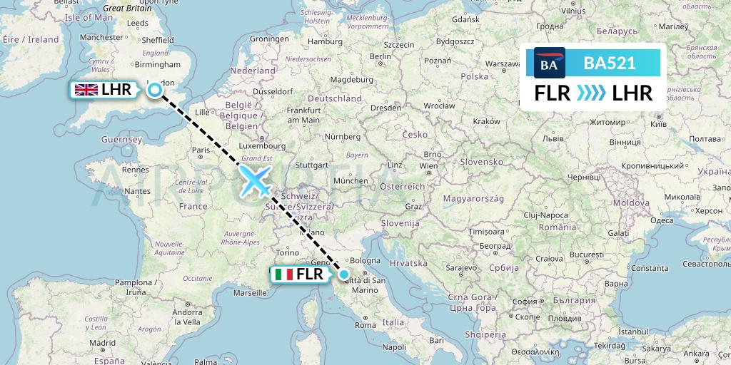 BA521 British Airways Flight Map: Florence to London