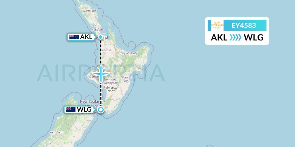 EY4583 Etihad Airways Flight Map: Auckland to Wellington