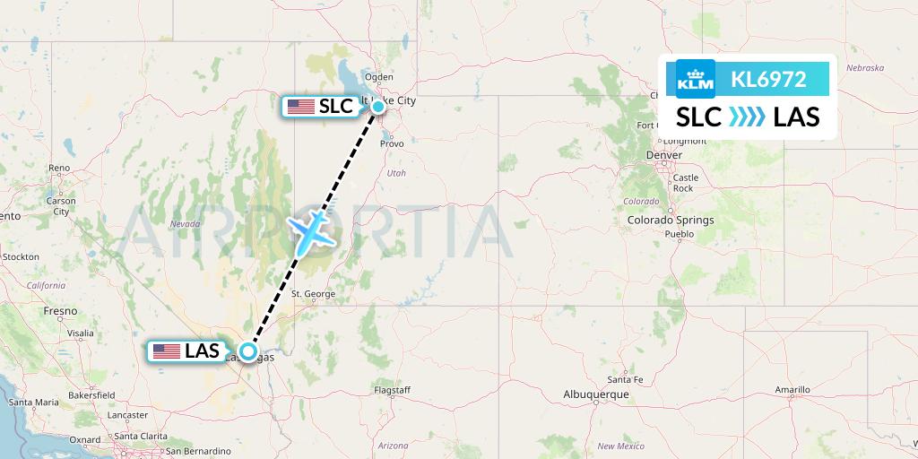 KL6972 KLM Flight Map: Salt Lake City to Las Vegas