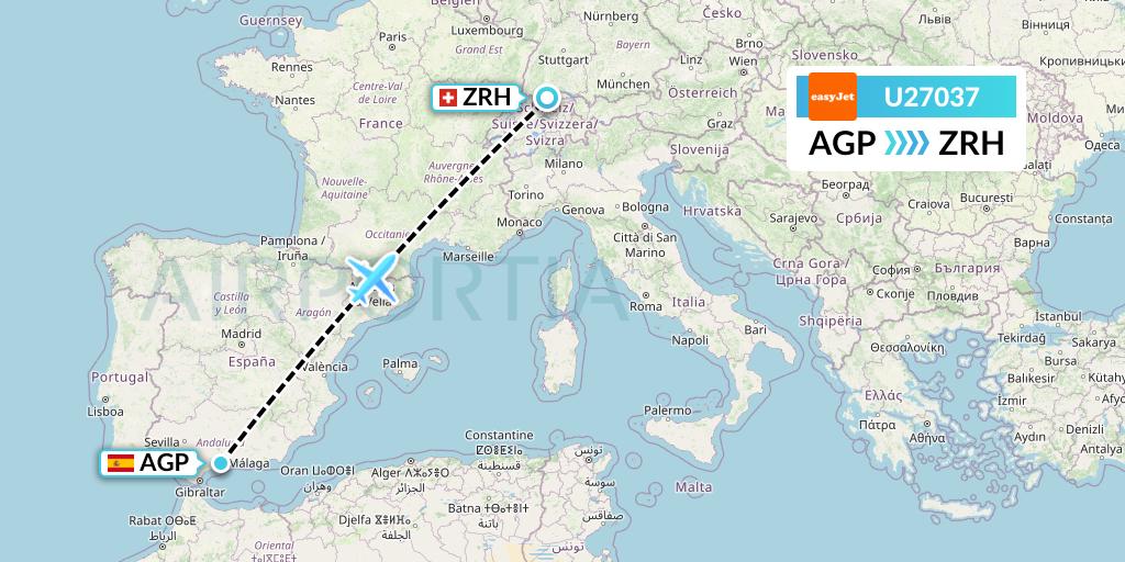 U27037 EasyJet Flight Map: Malaga to Zurich