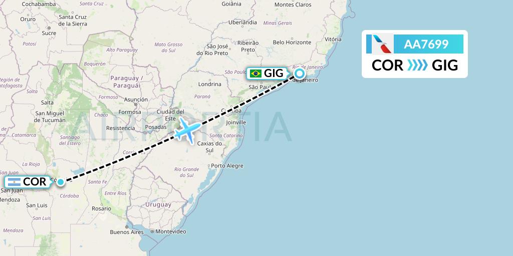 AA7699 American Airlines Flight Map: Cordoba to Rio de Janeiro