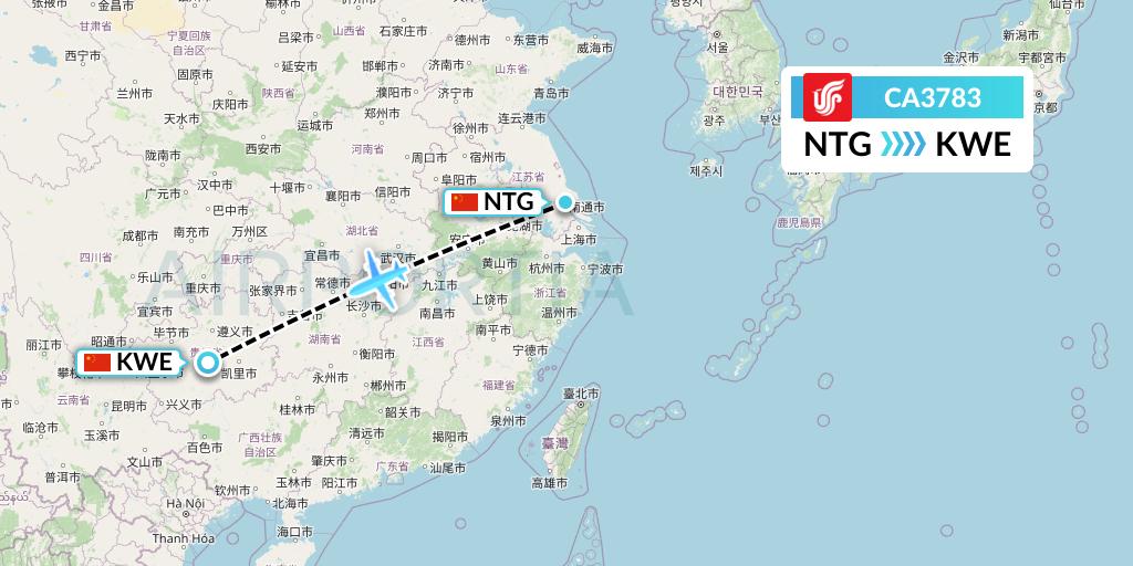 CA3783 Air China Flight Map: Nantong to Guiyang