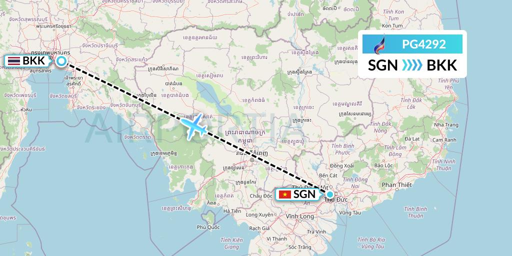 PG4292 Bangkok Airways Flight Map: Ho Chi Minh City to Bangkok