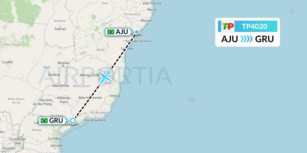 TP4020 TAP Portugal Flight Map: Aracaju to Sao Paulo