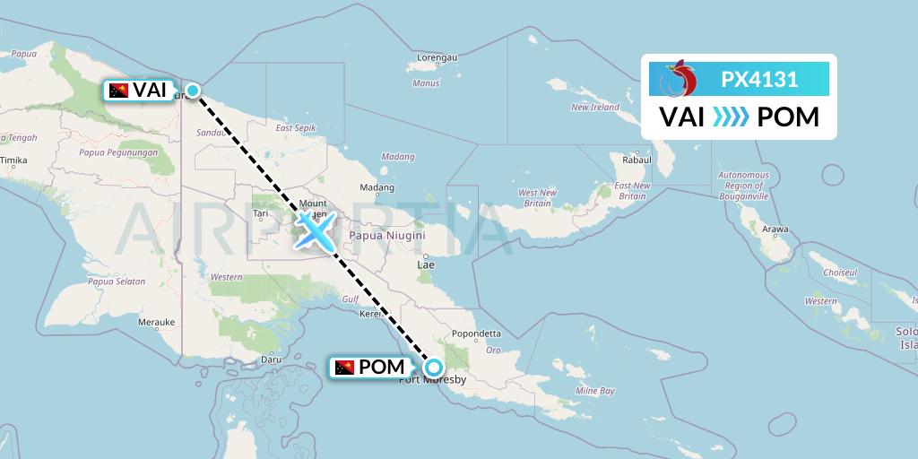 PX4131 Air Niugini Flight Map: Papua New Guinea to Port Moresby