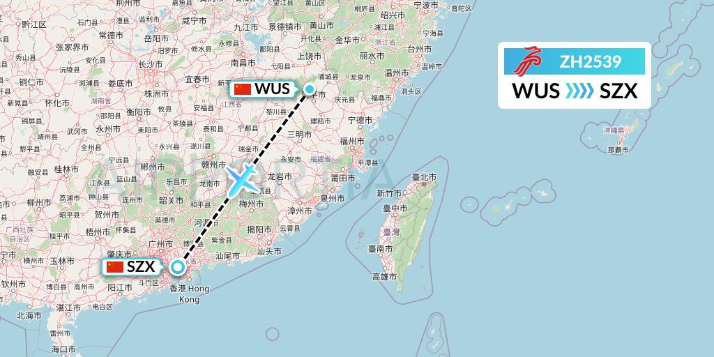 ZH2539 Shenzhen Airlines Flight Map: Wuyishan to Shenzhen
