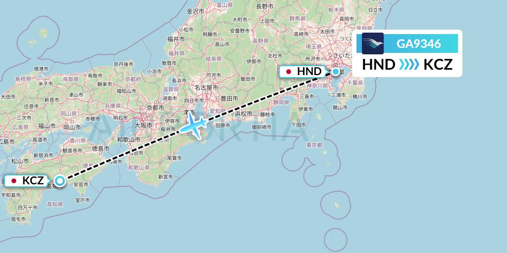 GA9346 Garuda Indonesia Flight Map: Tokyo to Nankoku