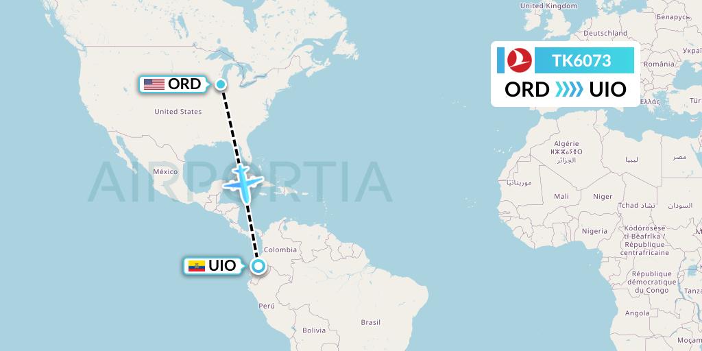 TK6073 Turkish Airlines Flight Map: Chicago to Quito