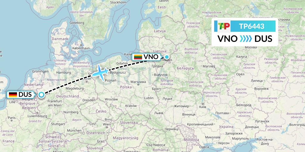 TP6443 TAP Portugal Flight Map: Vilnius to Dusseldorf