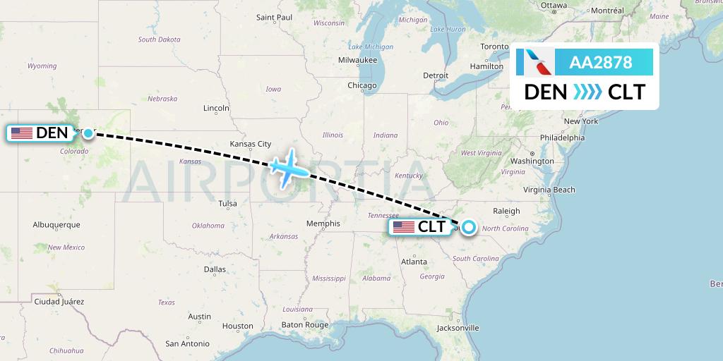 AA2878 American Airlines Flight Map: Denver to Charlotte