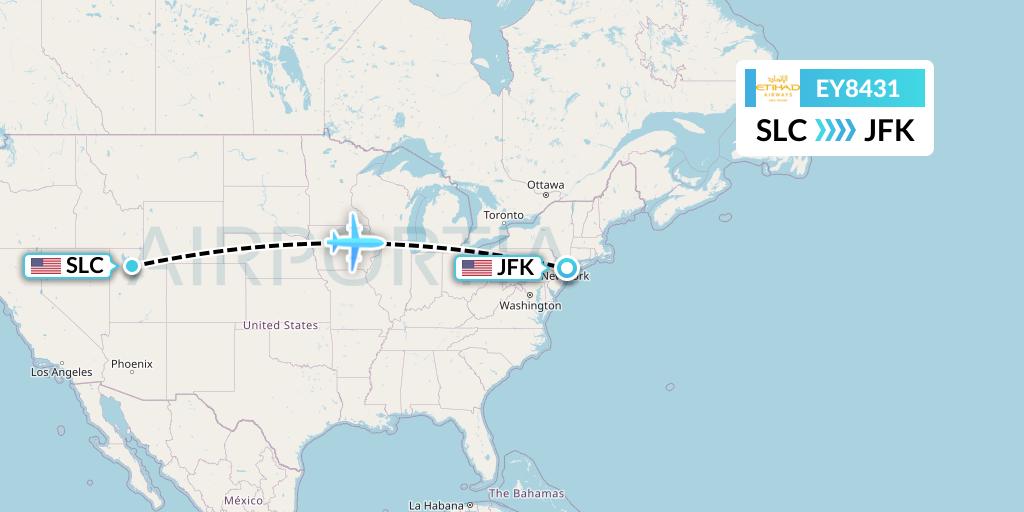 EY8431 Etihad Airways Flight Map: Salt Lake City to New York