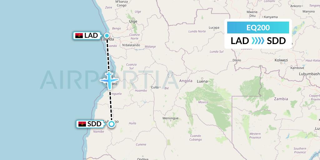 EQ200 Fly Angola Flight Map: Luanda to Lubango