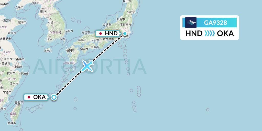 GA9328 Garuda Indonesia Flight Map: Tokyo to Naha