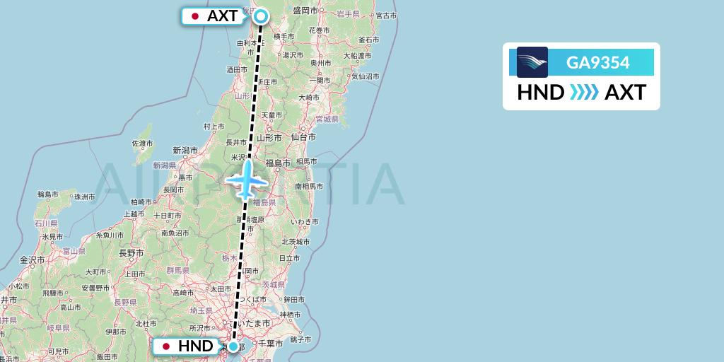 GA9354 Garuda Indonesia Flight Map: Tokyo to Akita