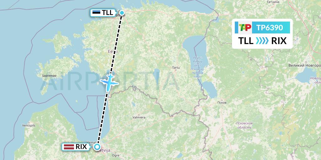 TP6390 TAP Portugal Flight Map: Tallinn to Riga