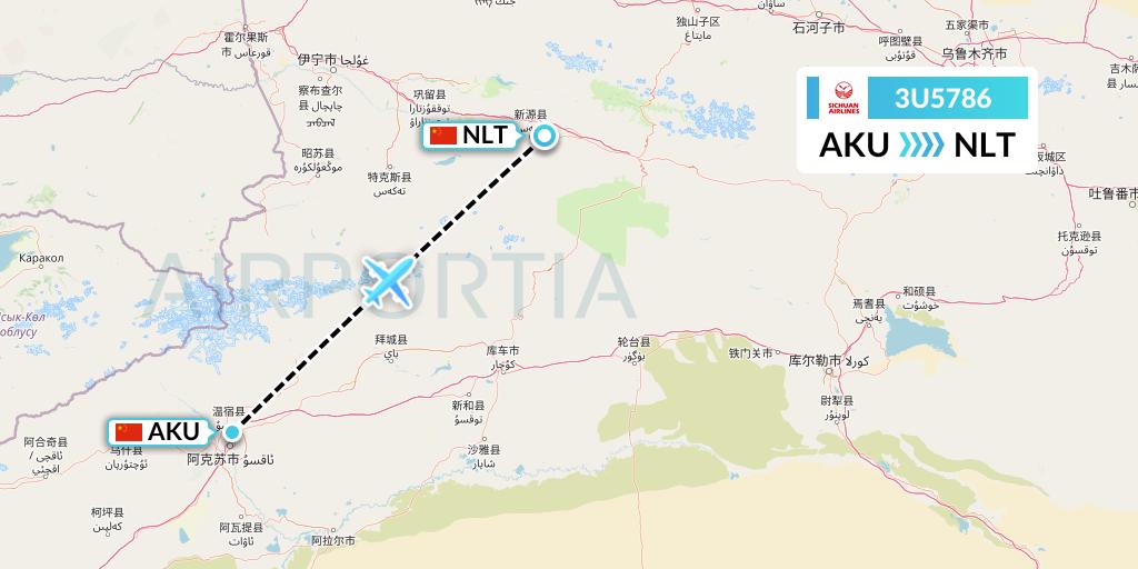 3U5786 Sichuan Airlines Flight Map: Aksu to Xinyuan
