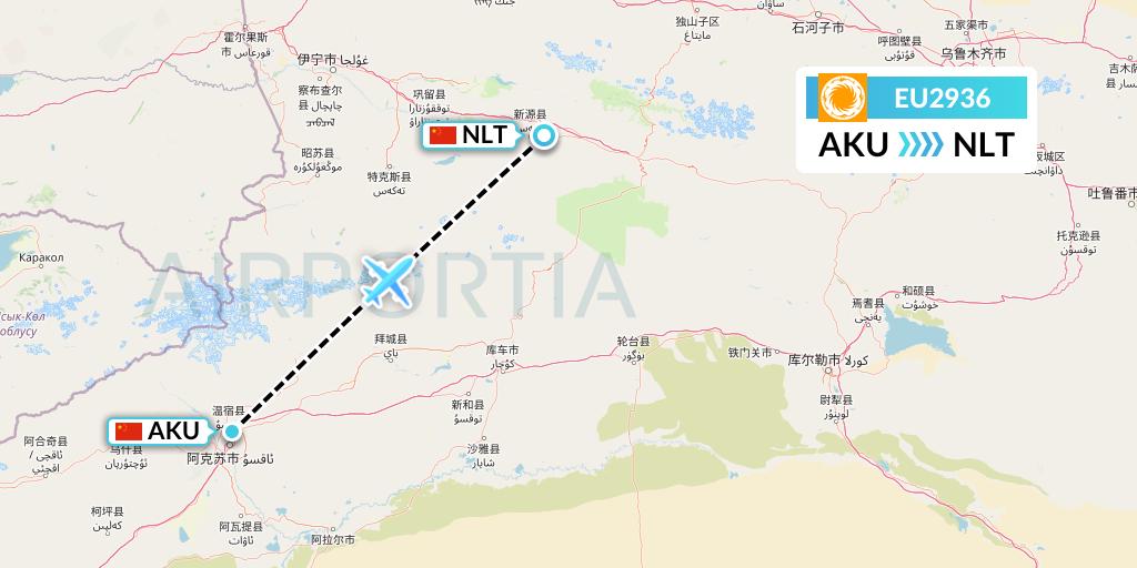 EU2936 Chengdu Airlines Flight Map: Aksu to Xinyuan