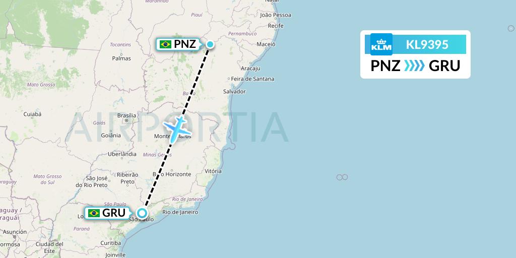 KL9395 KLM Flight Map: Petrolina to Sao Paulo