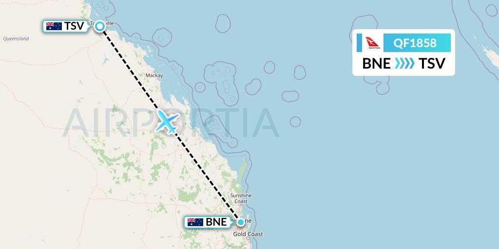QF1858 Qantas Flight Map: Brisbane to Townsville