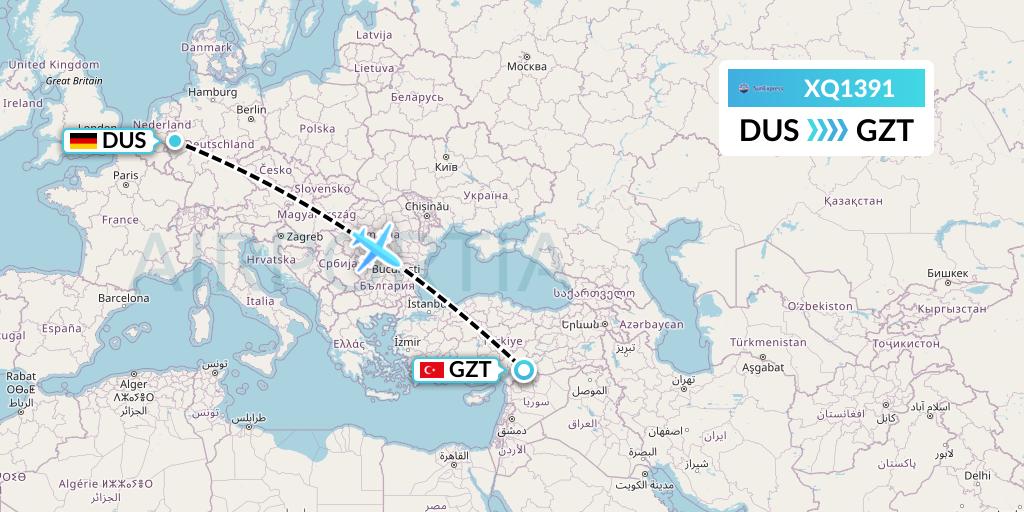 XQ1391 SunExpress Flight Map: Dusseldorf to Gaziantep