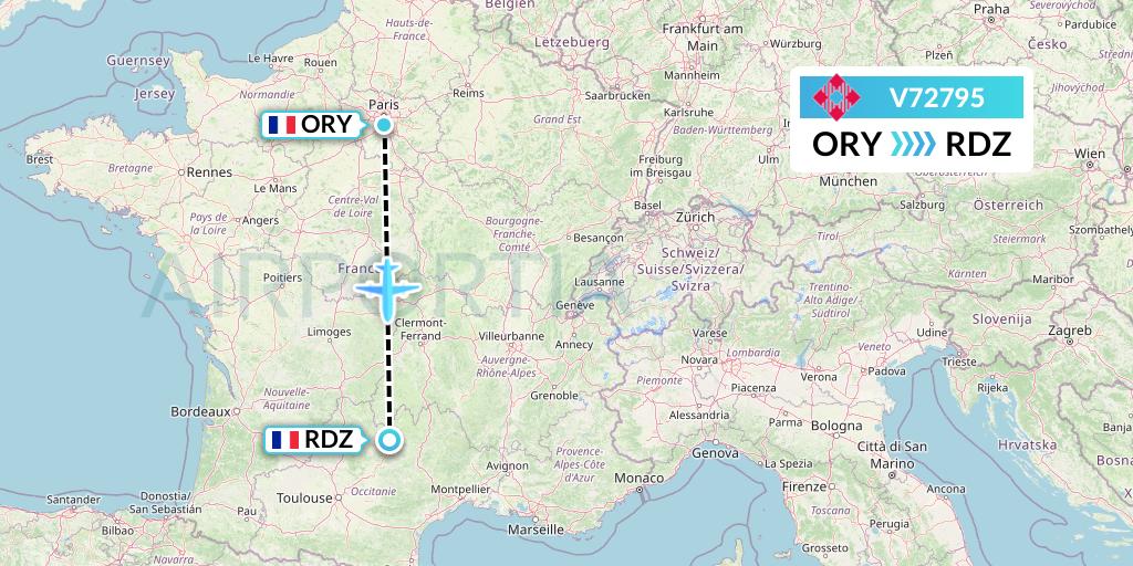V72795 Volotea Flight Map: Paris to Rodez
