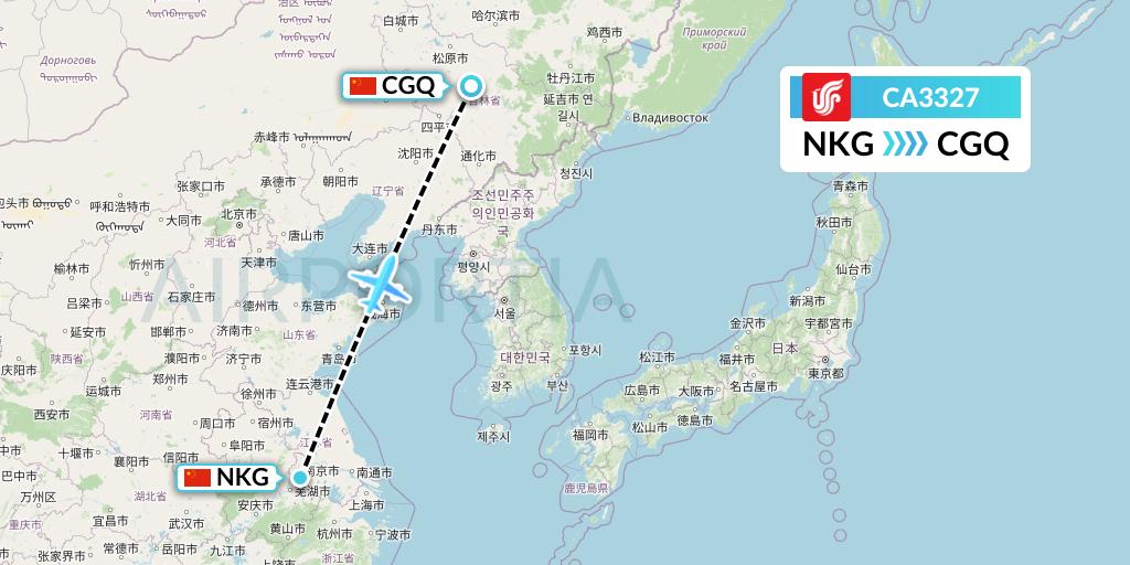 CA3327 Air China Flight Map: Nanjing to Changchun