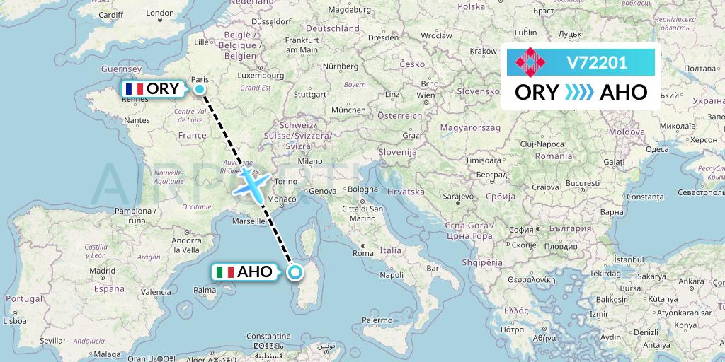 V72201 Volotea Flight Map: Paris to Alghero